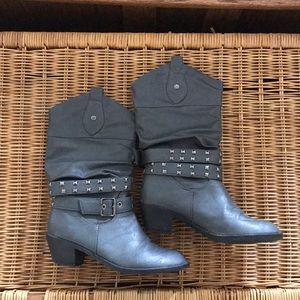 Gray heeled boots
